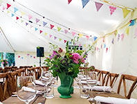 Patterned bunting in a wedding tent